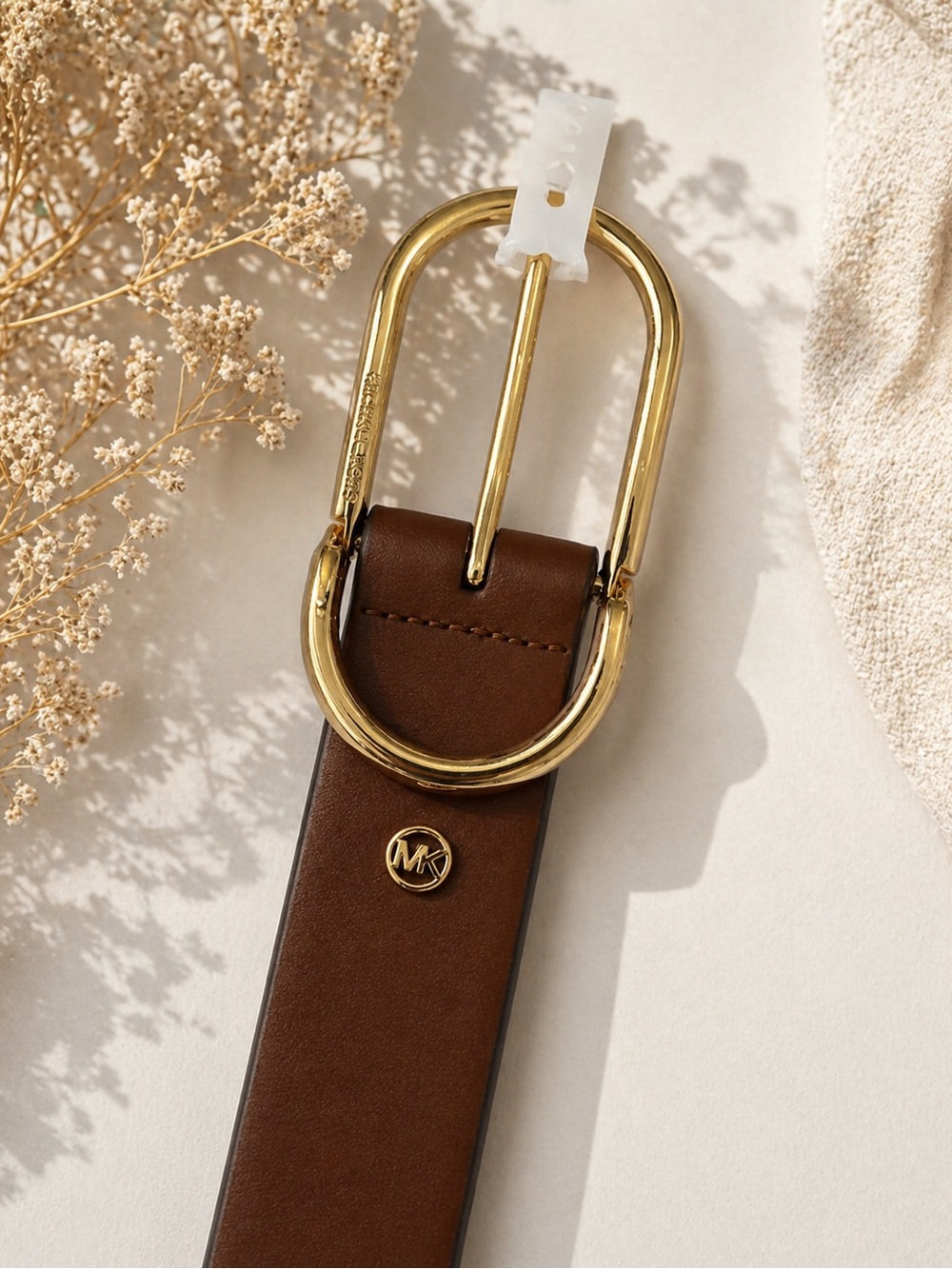 Michael Kors Chocolate Brown Leather Belt with Gold Oval Buckle